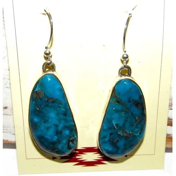 Navajo Morenci Turquoise Dangle Earrings Sterling Adam Fierro